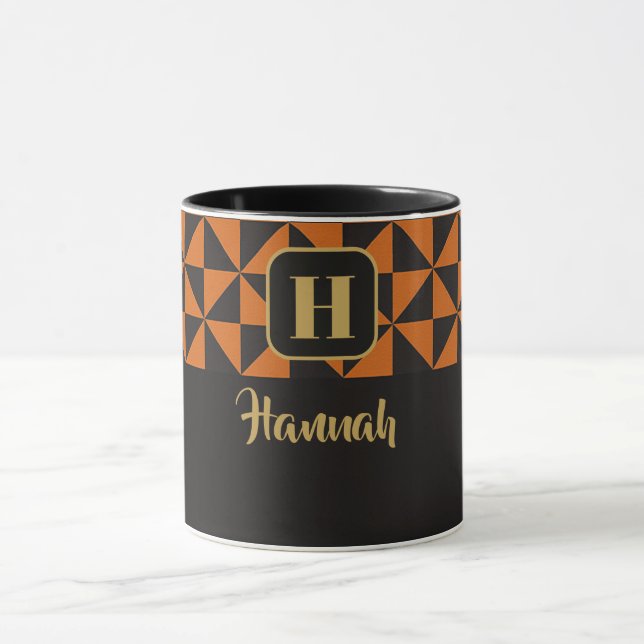 Duo Geo Black & Burnt Orange Individuelle Name Tasse (Zentrum)