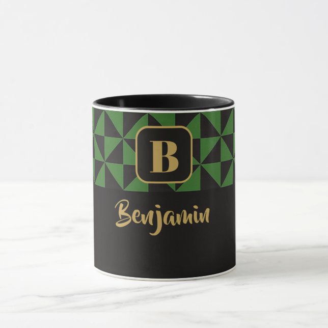 Duo Geo Black & Forest Green Individuellen Namen Tasse (Zentrum)