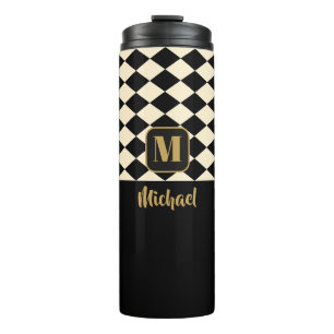 Duo Geo Black & Ivory Cream Individuellen Namen Thermosbecher