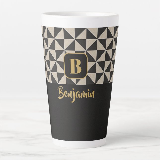 Duo Geo Black & Stone Gray Individuellen Namens Milchtasse (Vorderseite)