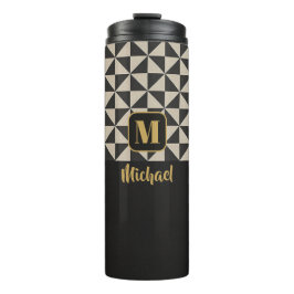 Duo Geo Black & Stone Gray Individuellen Namens Thermosbecher