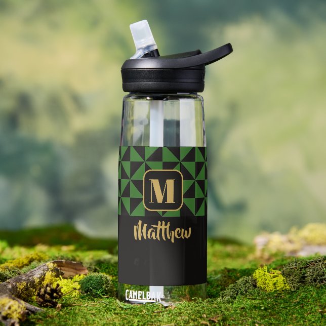 Duo Schwarz/Waldgrün-Individuelle Namen Trinkflasche (Außenbereich)