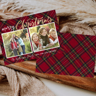 Duo Tartan Weihnachten Karierte Fotokarte Einladung