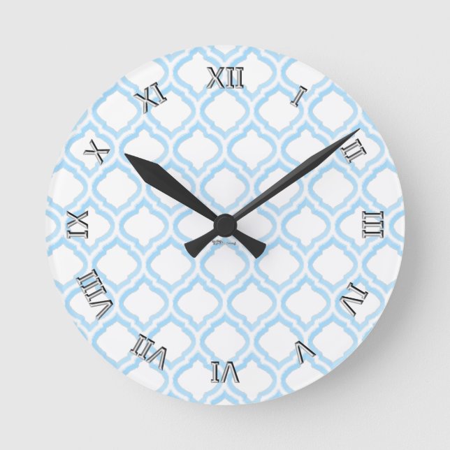 Duo-Ton marokkanisches Gitter (blau) (Monogramm) Runde Wanduhr (Vorderseite)