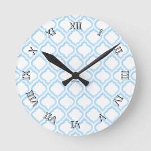 Duo-tone Moroccan Trellis (Blue) (Monogram) Runde Wanduhr