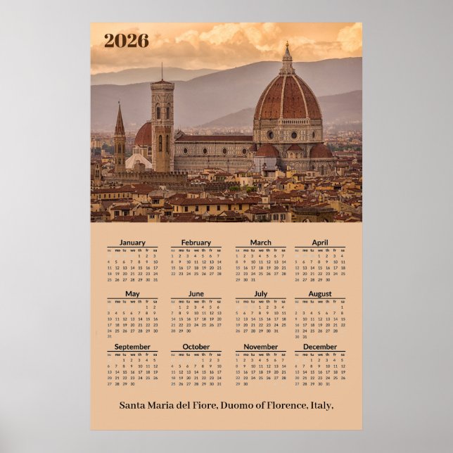 Duomo de Firenze, Florence Italy 2026 Calendar Poster (Vorne)