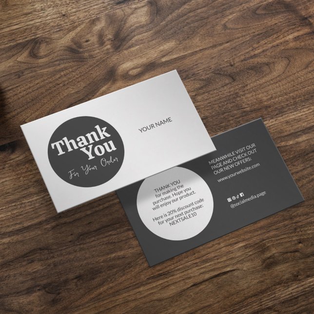 Duotone elegant gray white Thank you card Visitenkarte (Von Creator hochgeladen)