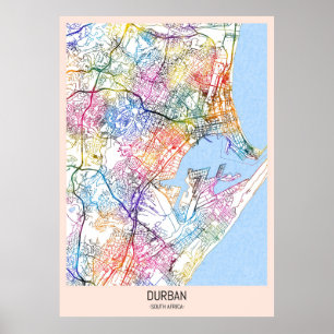Durban South Africa City Map Poster
