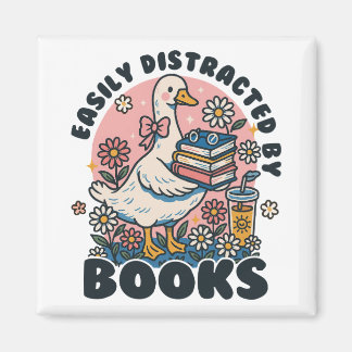 Durch Bücher leicht abgelenkte süße Gans Bücherwur Magnet