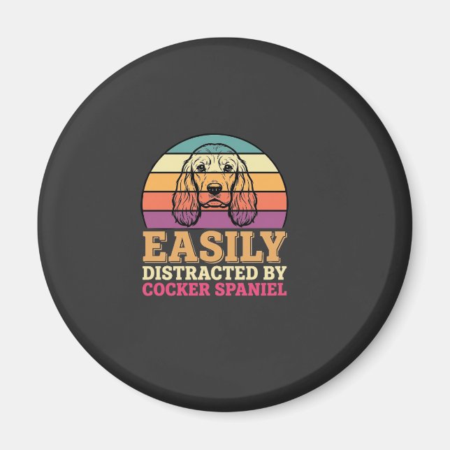 Durch Cocker Spaniel Retro Hund leicht abgelenkt Magnet (Vorne)