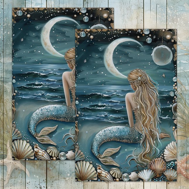 DURCH DAS MOONLIGHT-DECOUPAGE-GEWEBEPAPIER VERBREI SEIDENPAPIER (MERMAID BY MOONLIGHT DECOUPAGE TISSUE PAPER)
