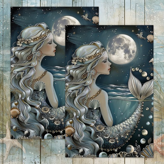 DURCH DAS MOONLIGHT-DECOUPAGE-GEWEBEPAPIER VERBREI SEIDENPAPIER (MERMAID BY MOONLIGHT DECOUPAGE TISSUE PAPER)