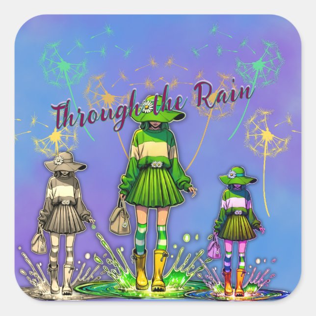 Durch den Regen Quadratischer Aufkleber (Vorderseite)