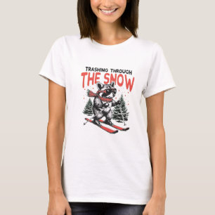 Durch den Schnee pflügen Waschbär Skifahren Vintag T-Shirt