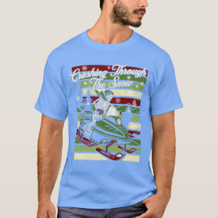 Durch den Schnee stürzen Retro-Schneemobil-Skelett T-Shirt
