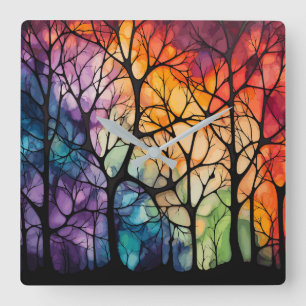 Durch die Baumwall-Uhr Quadratische Wanduhr