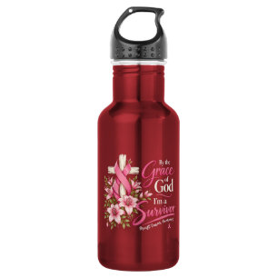 Durch die Gnade Gottes bin ich ein Brustkrebsüberl Edelstahlflasche