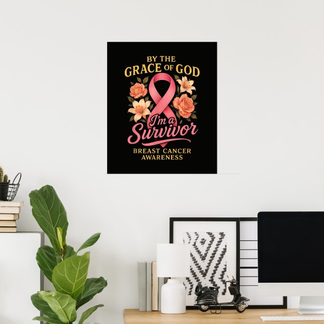 Durch die Gnade Gottes Brustkrebs-Überlebender Gla Poster (Heimbüro)