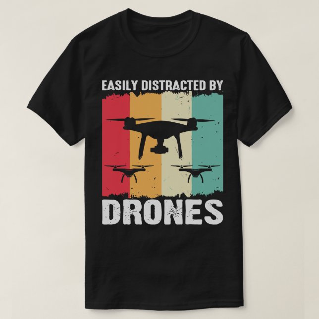 Durch Drohne Vintag 2 leicht abgelenkt T-Shirt (Design vorne)