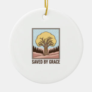 Durch Gnade gerettet, Christlicher Baum, Vintage-S Keramik Ornament