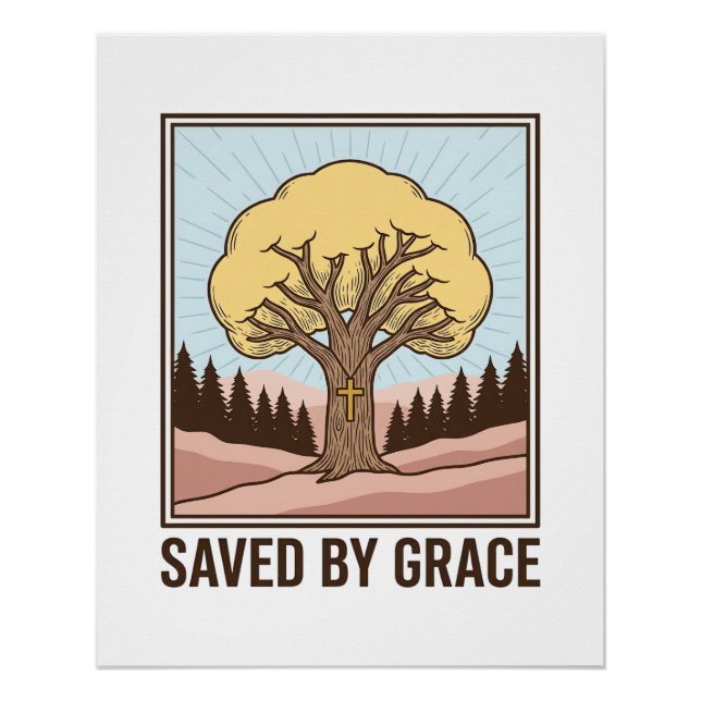 Durch Gnade gerettet, Christlicher Baum, Vintage-S Poster (Vorderseite)