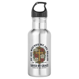 Durch Gnade Gerettet Christliches Kreuz Blumenhemd Edelstahlflasche