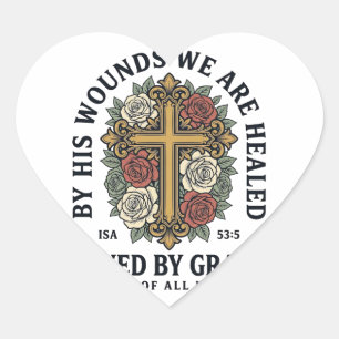 Durch Gnade Gerettet Christliches Kreuz Blumenhemd Herz-Aufkleber