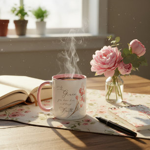 Durch Gnade seid ihr gerettet, rosa floral Tasse
