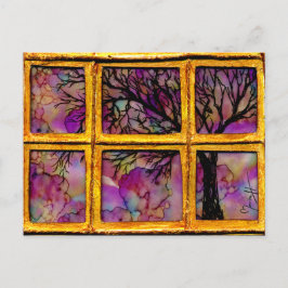 Durch mein Fenster - Tree in rosa Hintergrund Postkarte