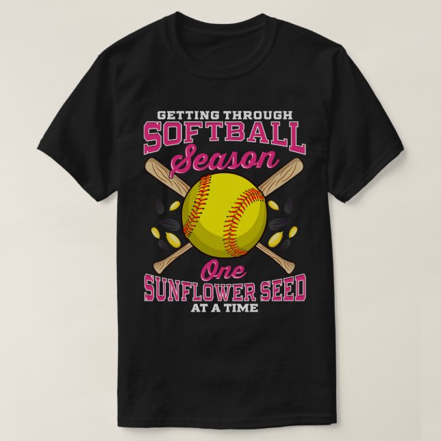 Durch Softball zu kommen, hat eine Sonnenblume ein T-Shirt (Design vorne)