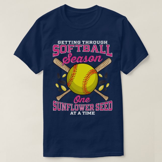 Durch Softball zu kommen, hat eine Sonnenblume ein T-Shirt (Design vorne)