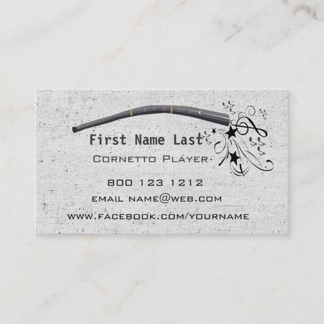 Durchbrennende musikalische Anmerkungen Cornett Visitenkarte (Vorderseite)