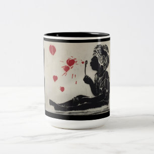 Durchbrennenherzblasen des Jungen Zweifarbige Tasse