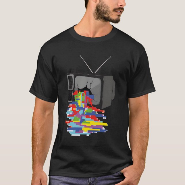 Durchbrochene Farbpixel Retro-Vintag T-Shirt (Vorderseite)