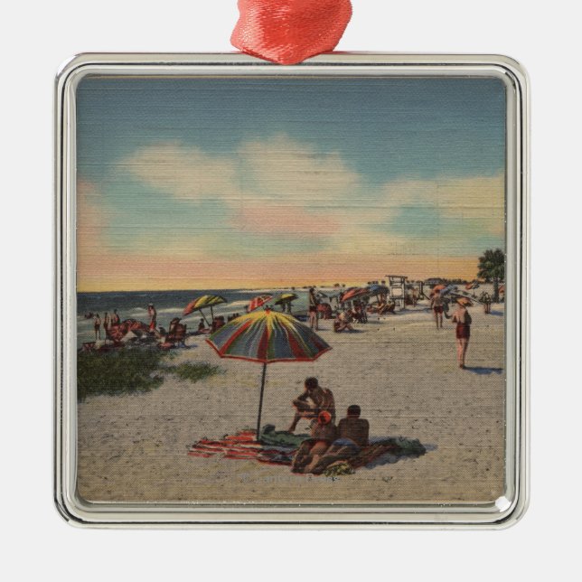 Durchlauf-ein-Grill Strand, Florida - Sunbathers Ornament Aus Metall (Vorne)