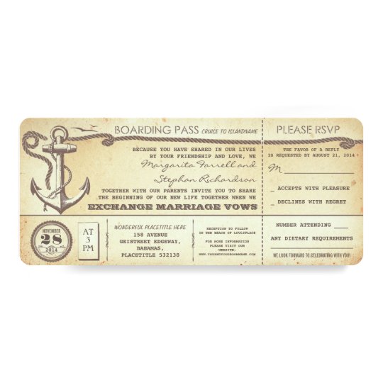 Durchlauf-Vintage Karten des Hochzeits-Boardings 10,2 X 23,5 Cm Einladungskarte