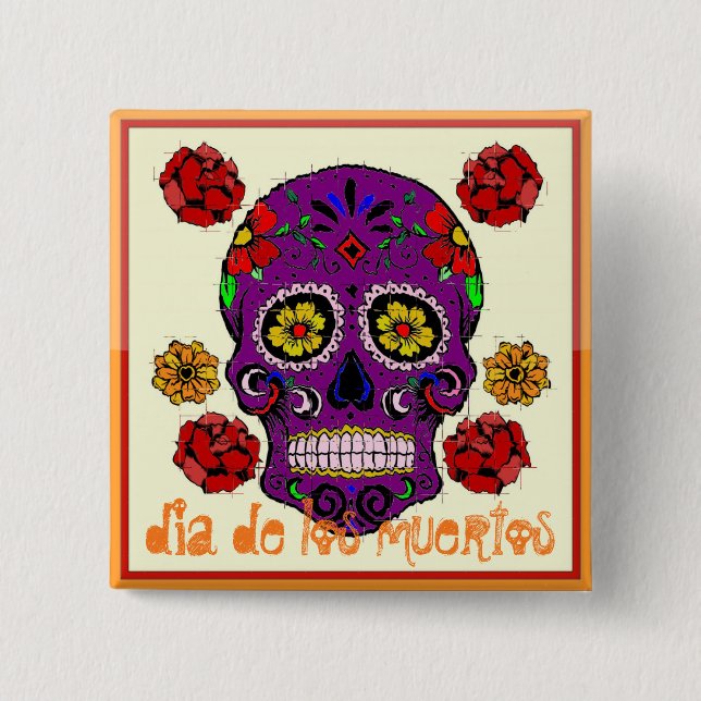 Durchmesser de Los Muertos -- Zuckerschädel-Knopf Button (Vorderseite)