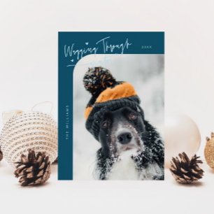 Durchqueren des Fotos des Hundes Aquamarine Weihna Feiertagskarte