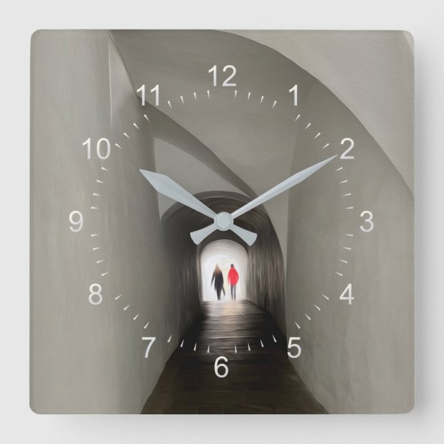 Durchqueren des Tunnels Quadratische Wanduhr (Vorderseite)