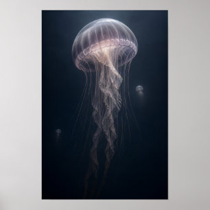 Durchscheinende Qualle in tiefblauem Meereswasser Poster