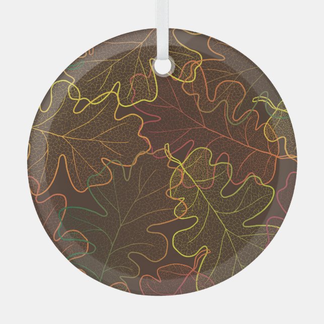 Durchsichtige Eichenblätter, Herbstmuster. Ornament Aus Glas (Vorderseite)