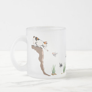 Durchsichtiger Frostbecher 'Katze geht angeln' Mattglastasse