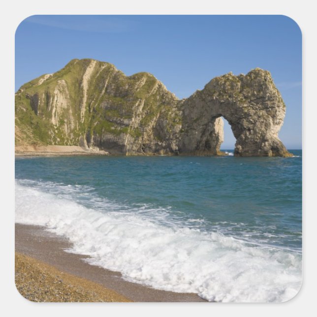 Durdle Door, Lulworth Cove, Jurassic Coast, Quadratischer Aufkleber (Vorderseite)