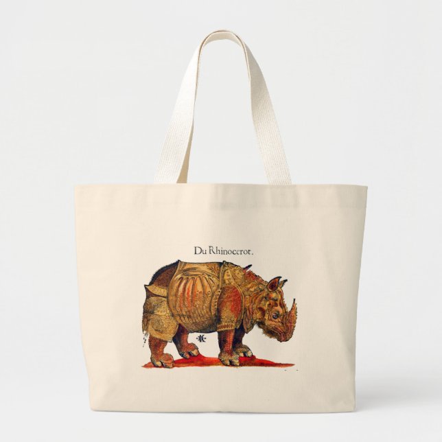 Durer Rhinoceros Farbenrenaissance auf Tote-Tasche Jumbo Stoffbeutel (Vorne)