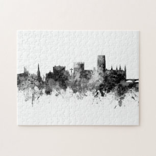 Durham England Skyline Cityscape Schwarz-weiß Puzzle