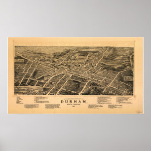 Durham N. Carolina 1891 Antike Panoramakarte Poster
