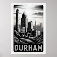 Durham North Carolina Schwarz-Weiß-Holzschnitt