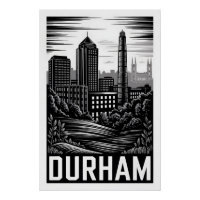Durham North Carolina Schwarz-Weiß-Holzschnitt