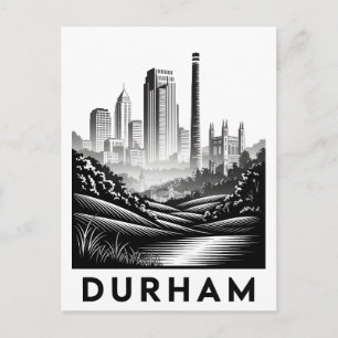 Durham North Carolina Schwarz-Weiß-Holzschnitt Postkarte