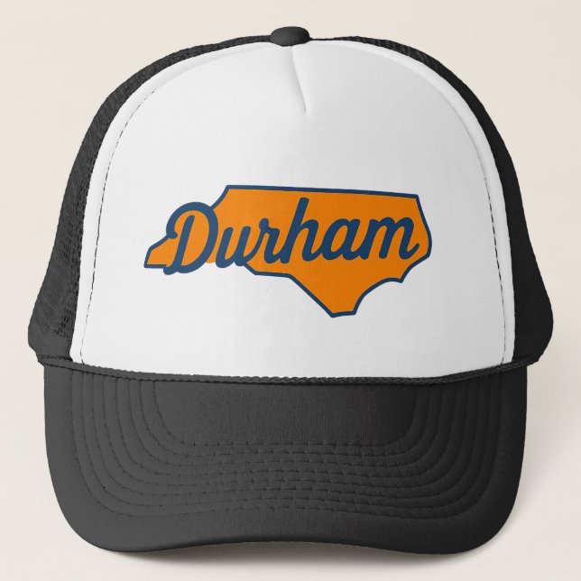 Durham North Carolina Script Design - Staat Form Truckerkappe (Vorderseite)